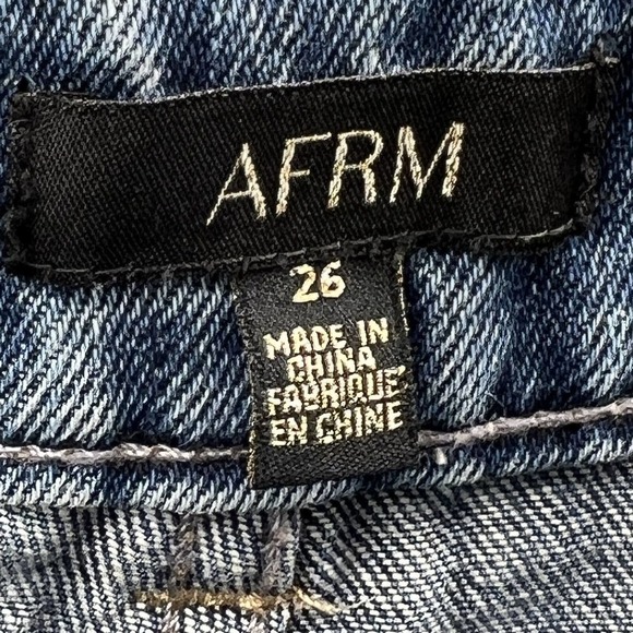 AFRM Revolve Boyfriend Destroyed High Rise Button Fly Blue Ripped Jeans Size 26 - Picture 9 of 11